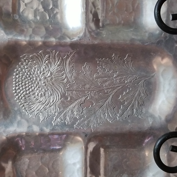 TRADE CONTINENTAL STAMPED 537 DIVIDED TRAY W FLORAL MOTIF ALUMINUM - Picture 2 of 7